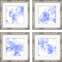 Framed 'Bubble Square Blue 4 Piece Framed Art Print Set' border=