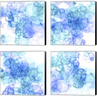 Framed 'Bubble Square Aqua & Blue 4 Piece Canvas Print Set' border=