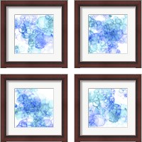 Framed 'Bubble Square Aqua & Blue 4 Piece Framed Art Print Set' border=