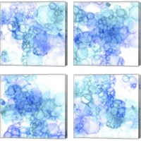 Framed 'Bubble Square Aqua & Blue 4 Piece Canvas Print Set' border=