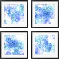 Framed 'Bubble Square Aqua & Blue 4 Piece Framed Art Print Set' border=