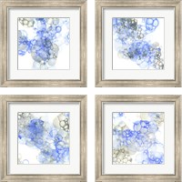 Framed 'Bubble Square Blue & Grey 4 Piece Framed Art Print Set' border=
