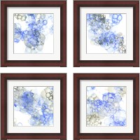 Framed 'Bubble Square Blue & Grey 4 Piece Framed Art Print Set' border=