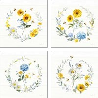 Framed 'Bees and Blooms Flowers 4 Piece Art Print Set' border=