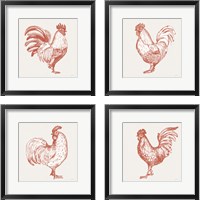 Framed 'Cottage Rooster Red 4 Piece Framed Art Print Set' border=