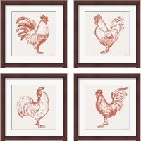 Framed 'Cottage Rooster Red 4 Piece Framed Art Print Set' border=