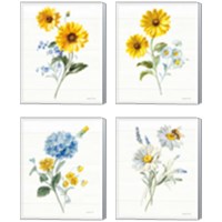 Framed 'Bees and Blooms Flowers 4 Piece Canvas Print Set' border=