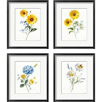 Framed 'Bees and Blooms Flowers 4 Piece Framed Art Print Set' border=