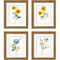 Framed 'Bees and Blooms Flowers 4 Piece Framed Art Print Set' border=