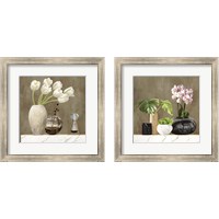 Framed 'Floral Setting on White Marble 2 Piece Framed Art Print Set' border=