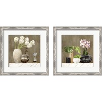 Framed Floral Setting on White Marble 2 Piece Framed Art Print Set