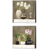 Framed 'Floral Setting on White Marble 2 Piece Canvas Print Set' border=