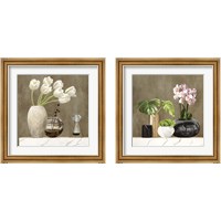 Framed Floral Setting on White Marble 2 Piece Framed Art Print Set