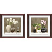 Framed 'Floral Setting on White Marble 2 Piece Framed Art Print Set' border=