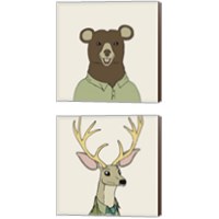 Framed 'Animals on Cream 2 Piece Canvas Print Set' border=