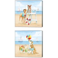 Framed 'Summer Fun at the Beach 2 Piece Canvas Print Set' border=