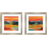 Framed 'Flower Hill Sunset 2 Piece Framed Art Print Set' border=