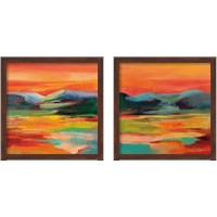 Framed 'Flower Hill Sunset 2 Piece Framed Art Print Set' border=