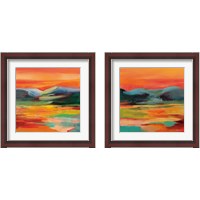 Framed 'Flower Hill Sunset 2 Piece Framed Art Print Set' border=