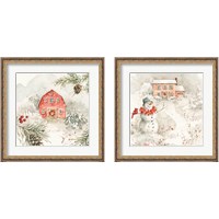 Framed 'Poinsettia Village 2 Piece Framed Art Print Set' border=