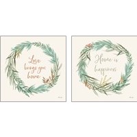 Framed Leaf and Stem Wreath 2 Piece Art Print Set