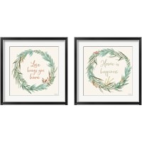Framed 'Leaf and Stem Wreath 2 Piece Framed Art Print Set' border=
