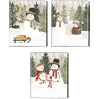 Framed 'Christmas in the Woods 3 Piece Canvas Print Set' border=