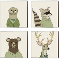 Framed 'Animals on Cream 4 Piece Canvas Print Set' border=