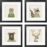 Framed 'Animals on Cream 4 Piece Framed Art Print Set' border=