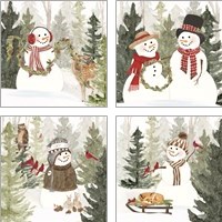 Framed 'Christmas in the Woods 4 Piece Art Print Set' border=
