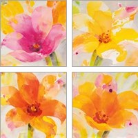 Framed 'Bright Tulips 4 Piece Art Print Set' border=