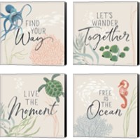 Framed 'Free As the Ocean 4 Piece Canvas Print Set' border=